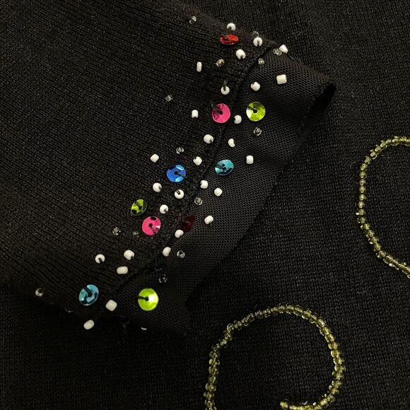 Michael Simon Vintage Christmas Sweater | Candy Canes, Holiday Black Ramie Blend - Picture 3 of 6